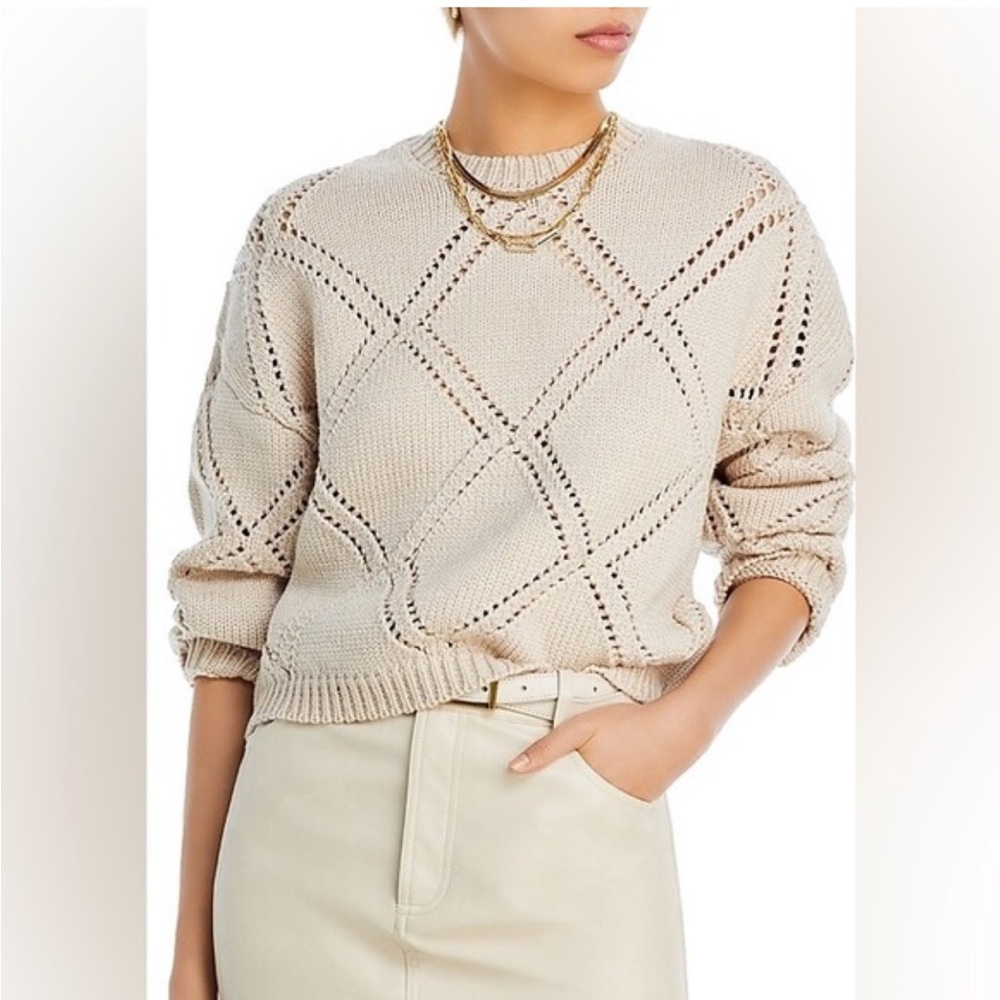 Aqua Cream Open-Knit Diamond Crewneck Sweater